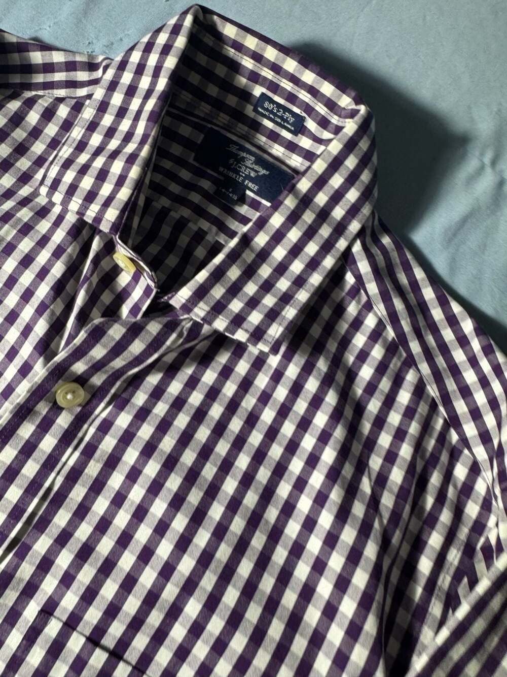 J.Crew Thompson Shirtings Gingham Dress Shirt Size S 14-14.5 Purple White
